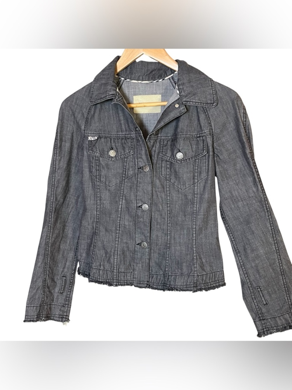 Burberry London Denim Jean Jacket Black Nova Check Moto Motorcycle Sz 2 Italy